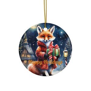 Christmas Ceramic Ornament, Mr Fox Moonlit Night Holiday Decoration